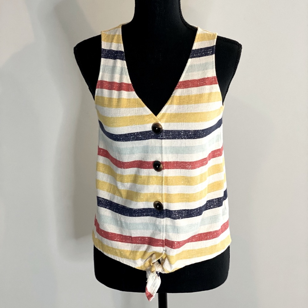 Womens Cropped Tie-Hem Texture-Knit Tank
